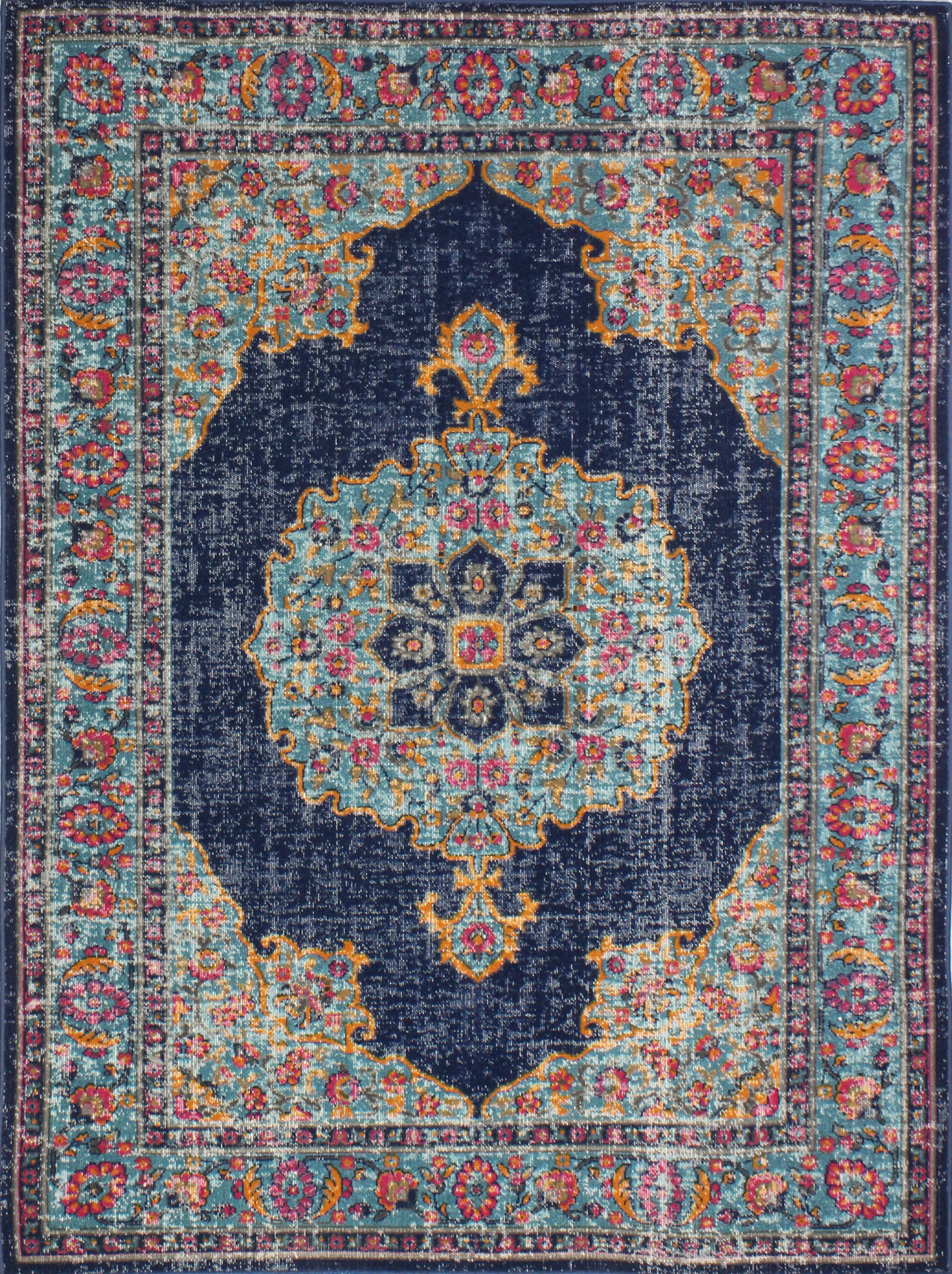 Bashian Heritage Collection Z040A Machine Made Polypropylene and Cotton Area Rug 5.3X7.6 Dark Blue 